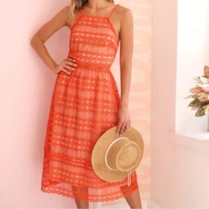 Adelyn Rae Alani Halter Dress Red Cream Medium Lace Overlay Midi